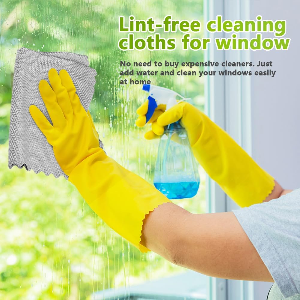 HOMEXCEL Grey Microfiber Glass Cleaning Cloths-6PK, 16"x14" Lint Free Window Cleaning Cloth