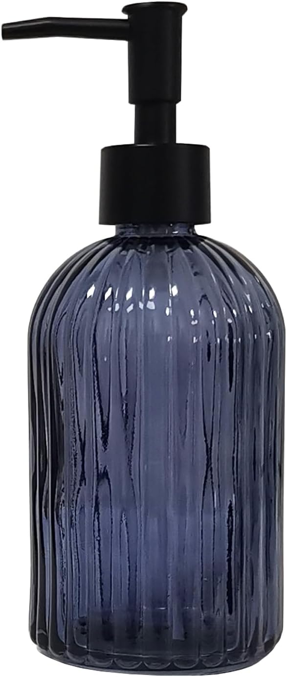 Glass Soap Dispenser with Black Plastic Pump, 13.5oz Refillable Hand Soap Dispenser for Kitchen