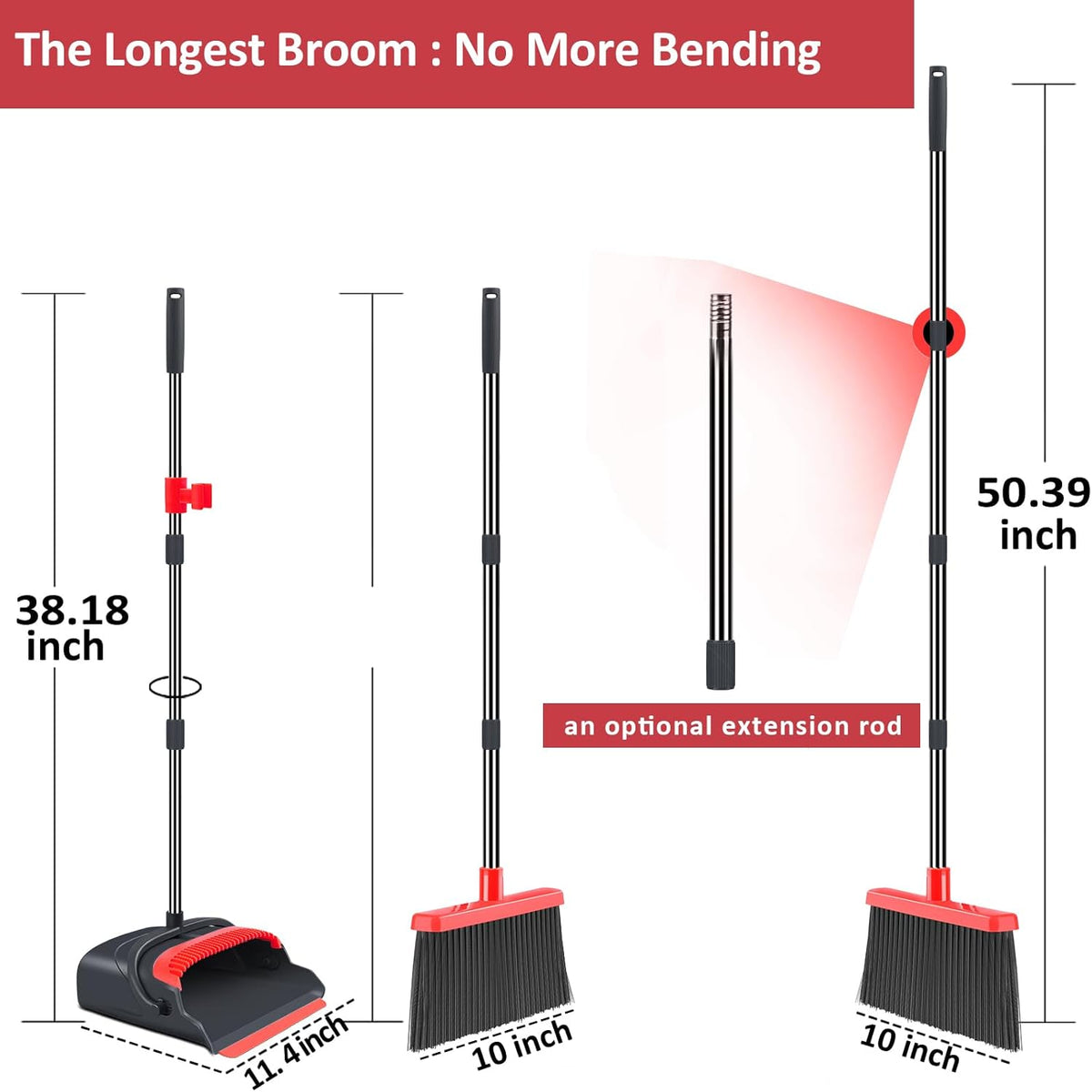 kelamayi Upgrade Broom and Dustpan Set, Broom with Dustpan Combo Set, Large Size and with Long