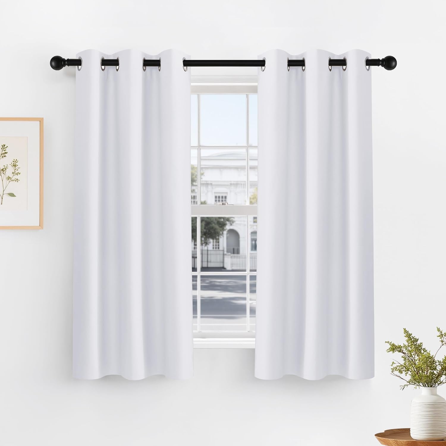 PONY DANCE Pure White Room Darkening Curtains for Living Room, 42" W x 60" L, Thermal Insulated