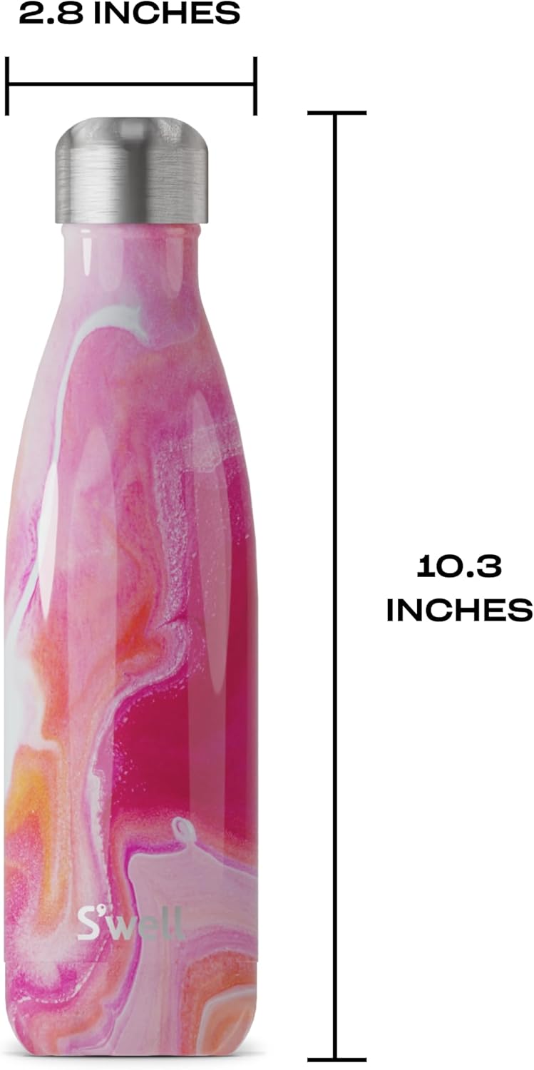 S'well Stainless Steel Water Bottle, 17oz, Rose Agate, Triple Layered Vacuum Insulated Containers