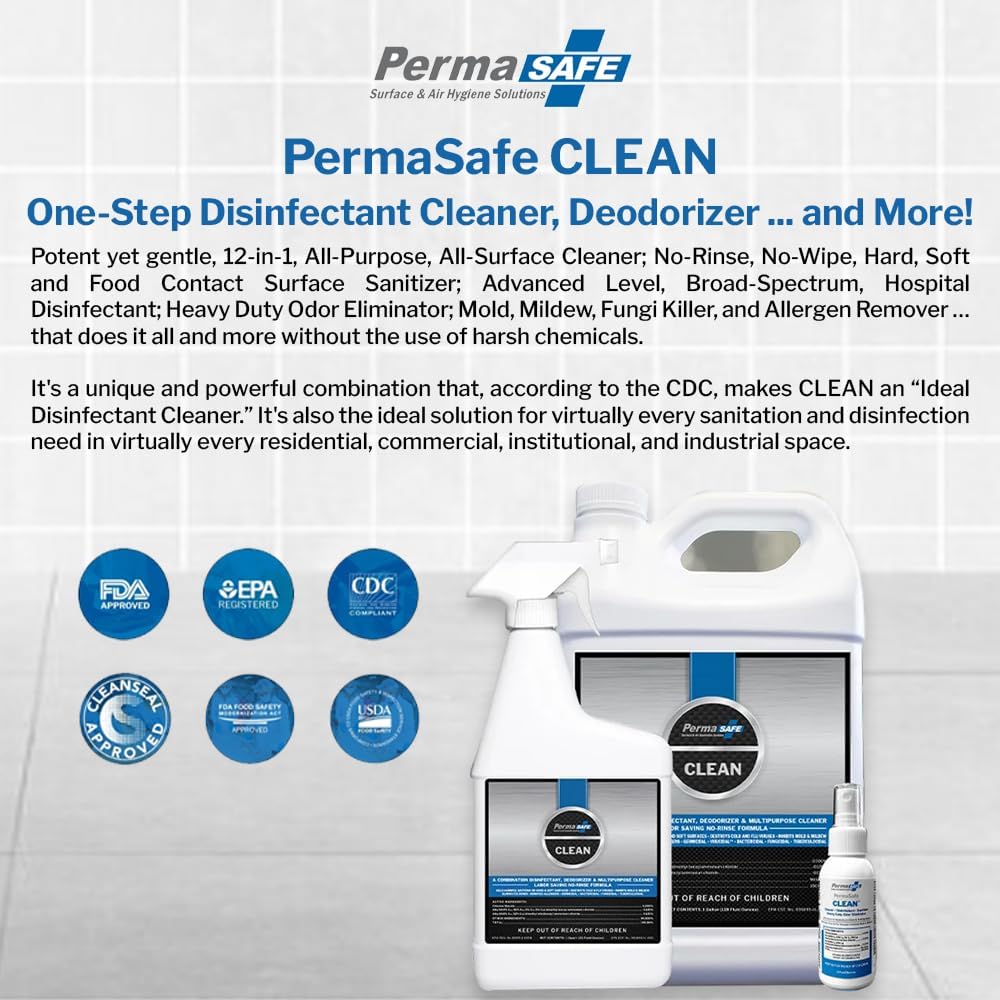 PermaSafe CLEAN, All-Purpose Hospital Disinfectant Cleaner; No Rinse, Hard, Soft & Food Contact