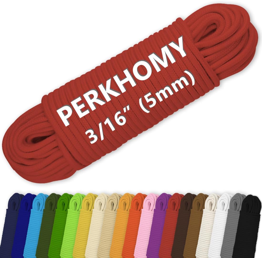 PerkHomy Cotton Rope 3/16" (5mm) 100 ft Multi Purpose Utility Diamond Braided Cord, Natural Cotton