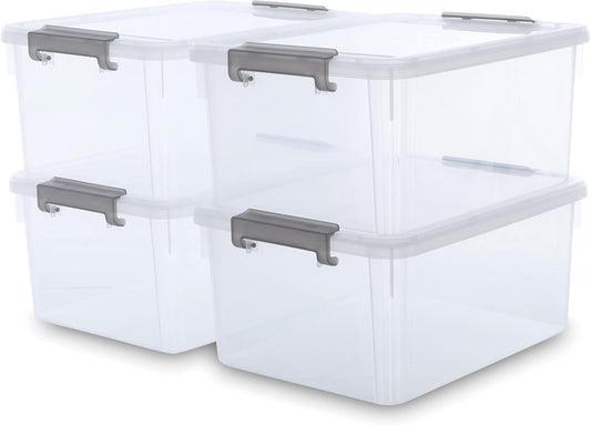 Citylife 17 QT Plastic Storage Bins with Latching Lids Stackable Storage Containers for Organizing