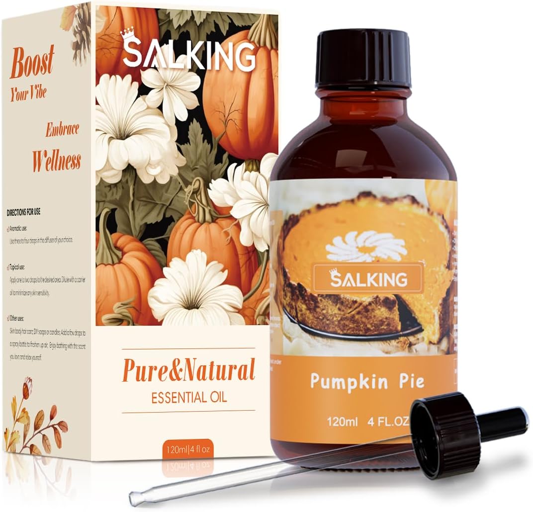 SALKING Pumpkin Pie Fragrance Oil, 120ml (4 Fl Oz) Premium Essential Oils for Diffuser, Candle