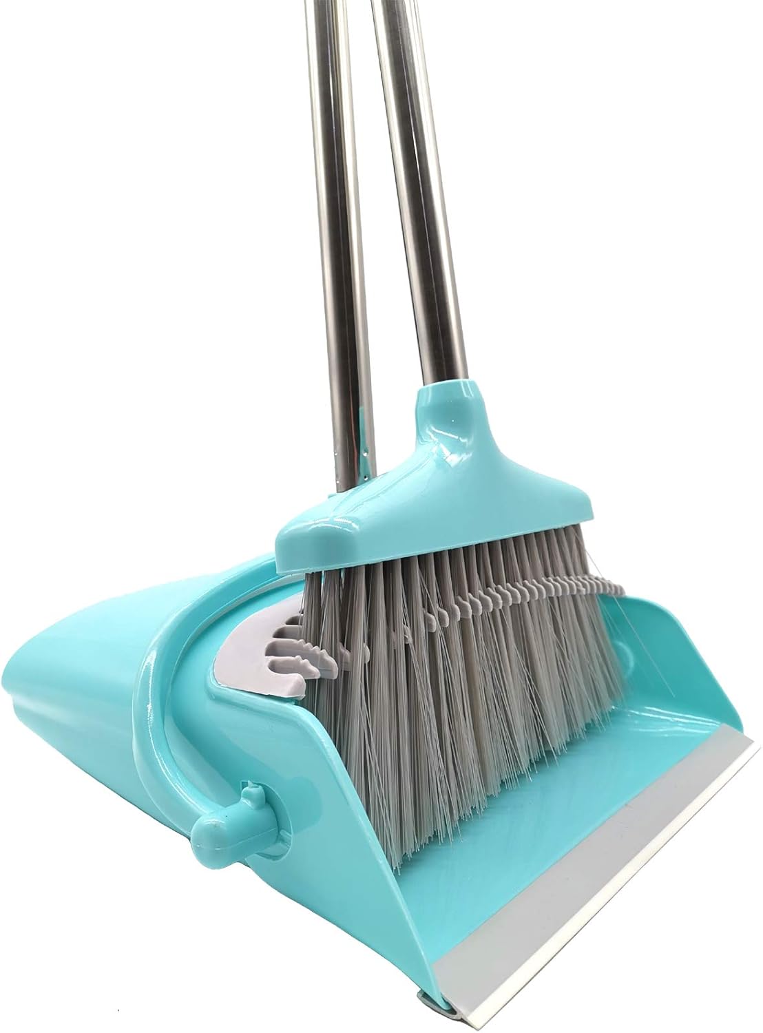 Extendable Long Handle Broom and Dustpan Set, Stainless Lightweight Upright Standing Broom and
