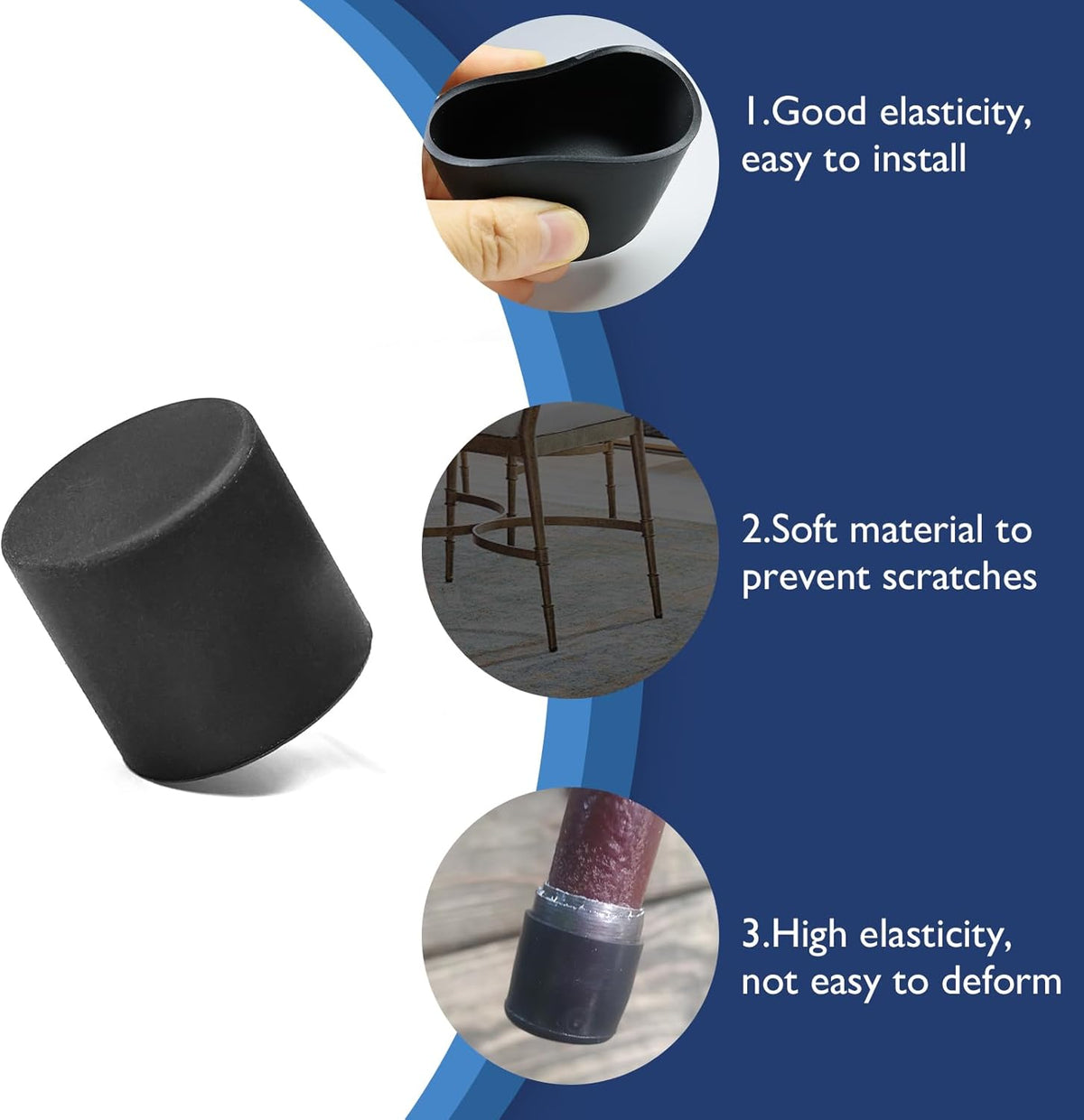4 Pcs 1-1/4" Round Rubber Chair Leg Caps, PVC Table Leg Covers, Flexible & Anti-Slip Furniture Leg