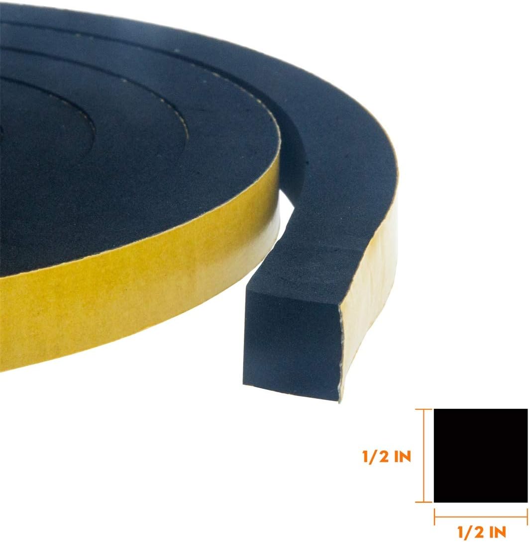 Windows Sealing Tape 2-Pack, 1/2 Inch Wide X 1/2 Inch Thick, Closed Cell Foam Adhesive Rubber Seal