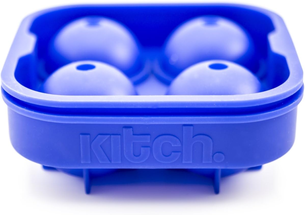Ice Ball Maker Mold - Flexible Silicone Ice Tray - Molds 4 X 4.5cm Round Ice Ball Spheres - Cobalt