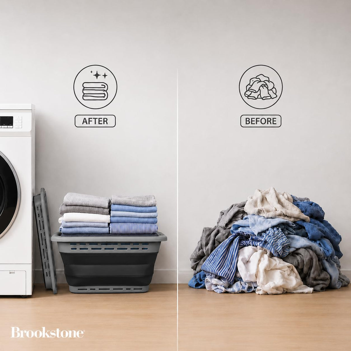 BROOKSTONE 11 GALLON XL 24" Collapsible Laundry Basket & Clothes Hamper, Comfort Non-Slip Handles