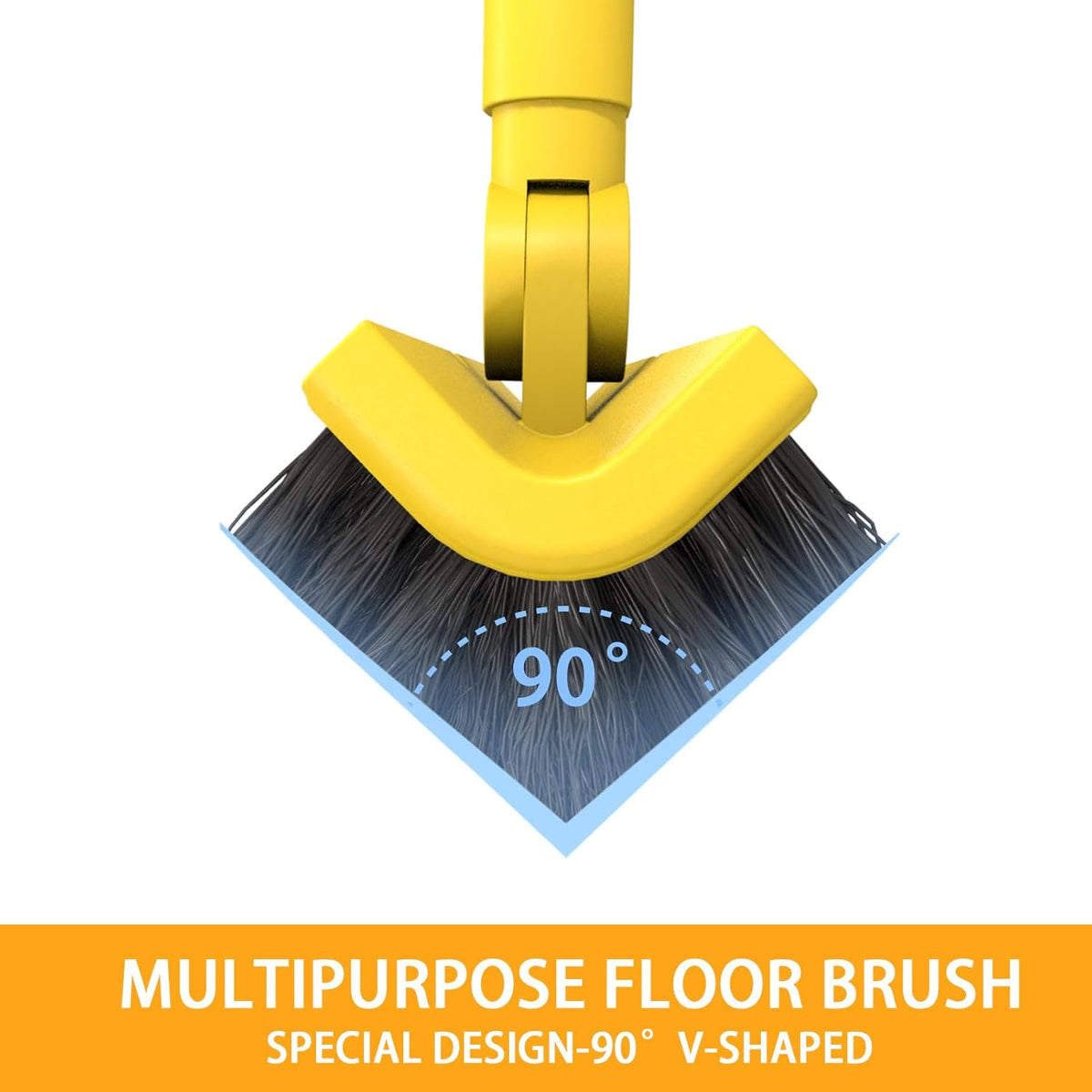 Multi-Purpose V-Shaped Grout Brush with 16.9" Floor Squeegee Set, Long Handle Floor Scrub Brush for