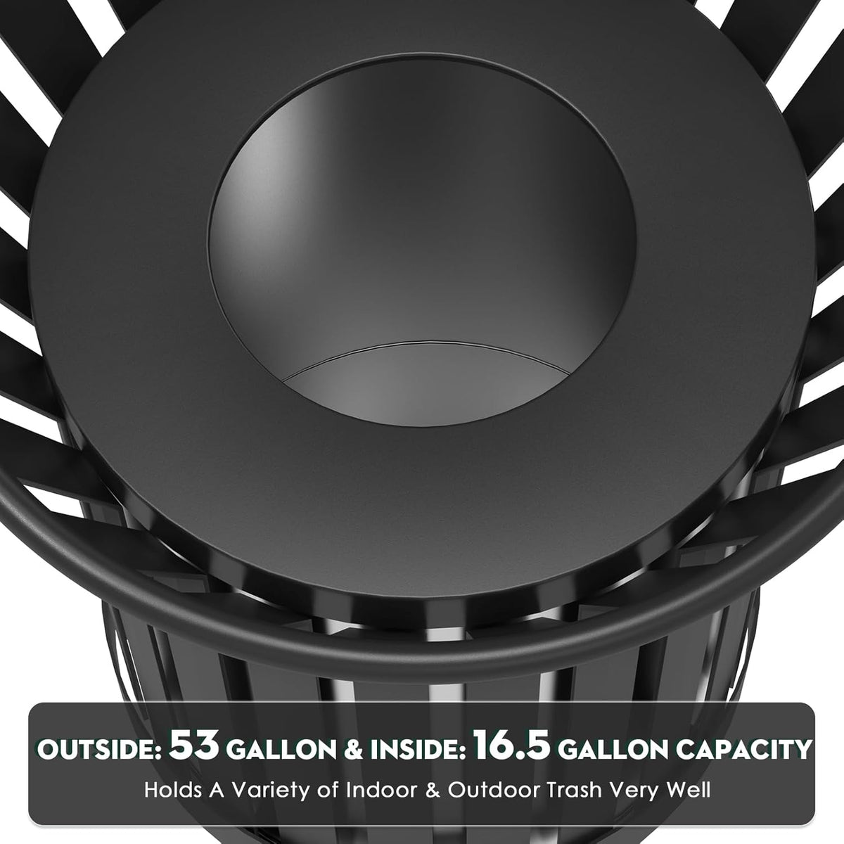 27.6IN Round Large Outdoor Trash Can, Heavy Duty Metal Slatted Garbage Can Outdoor, All Weather