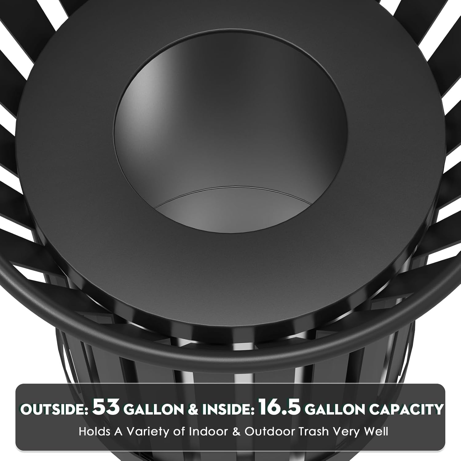 Round Heavy Duty Outdoor Trash Can, Large Metal Slatted Garbage Can for All Weather Resistant