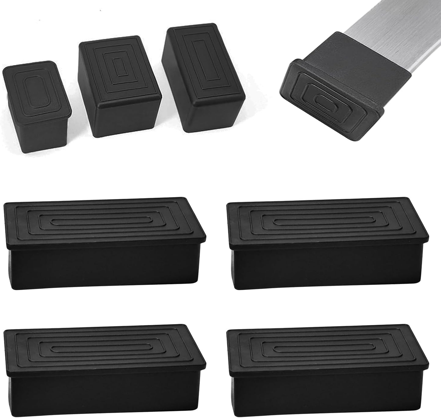 4 Pcs 2" x 4" Rectangular Rubber Chair Leg Caps, PVC Table Leg Covers, Flexible & Anti-Slip
