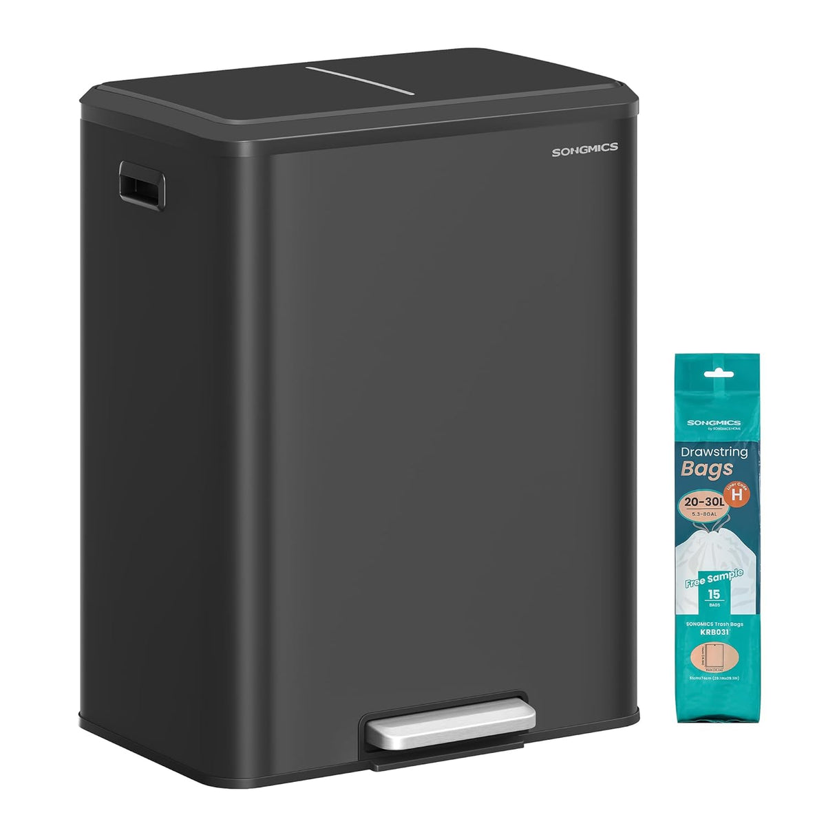 SONGMICS Trash Can, 2 x 8 Gallon (2 x 30 L) Double Garabge Can for Recycling and Waste, Stainless