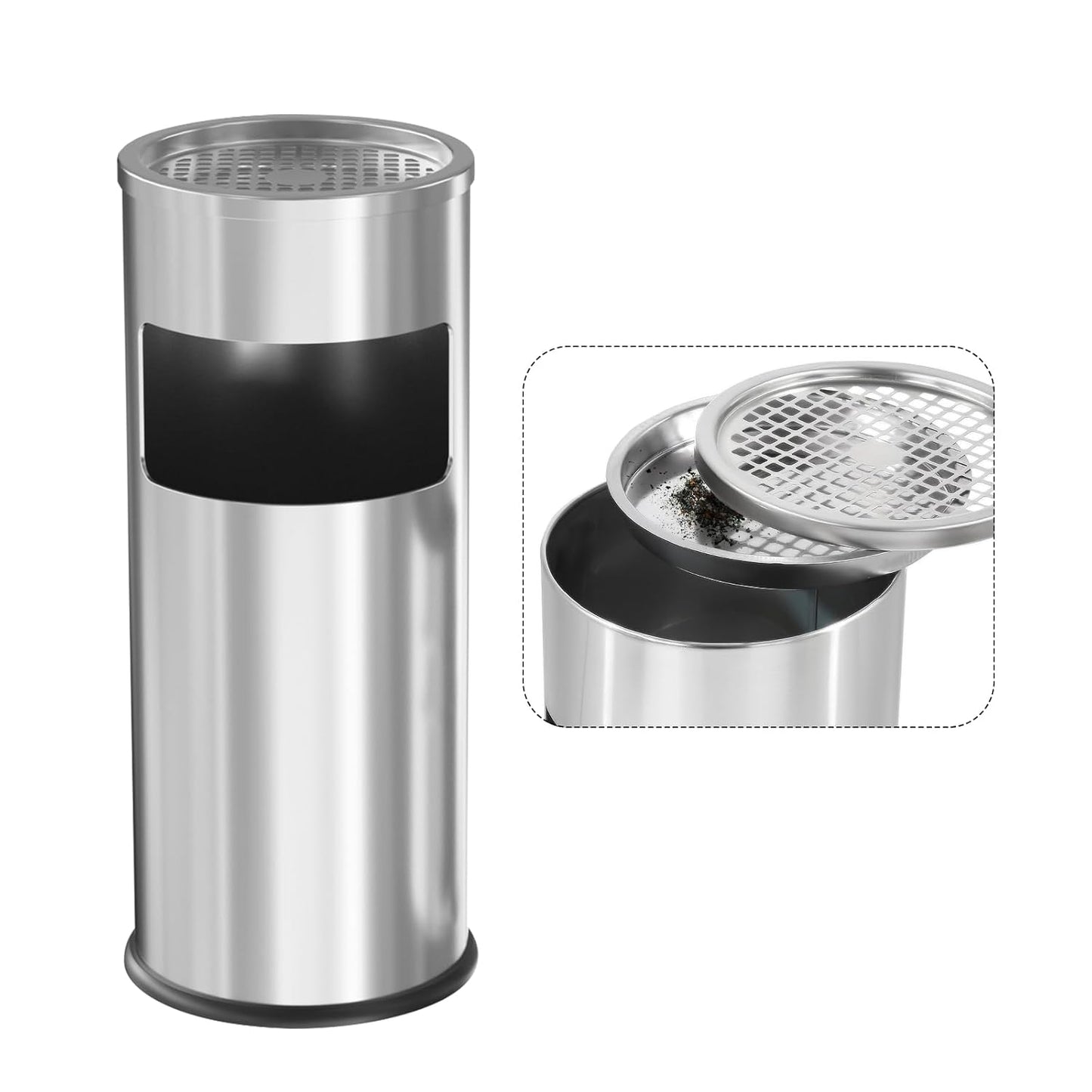 Trash Can Outdoor Waste Container Round Stainless Steel Trash Can with Removable Inner Bucket for