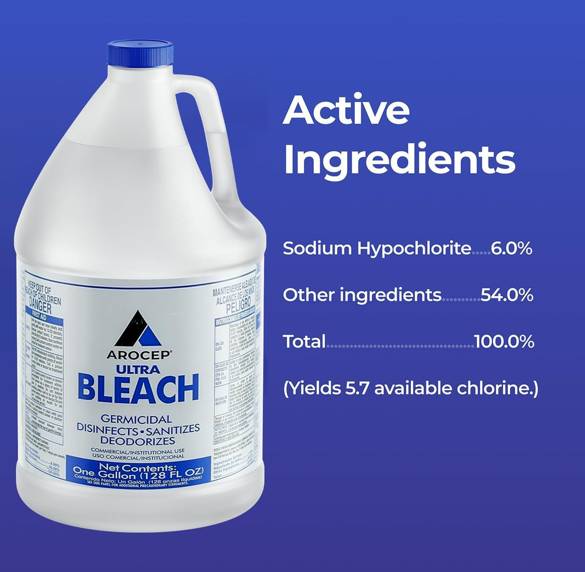 (6 Gallons) Ultra Germicidal Liquid Bleach - For Laundry, Disinfecting, Sanitizing, Deodorizing