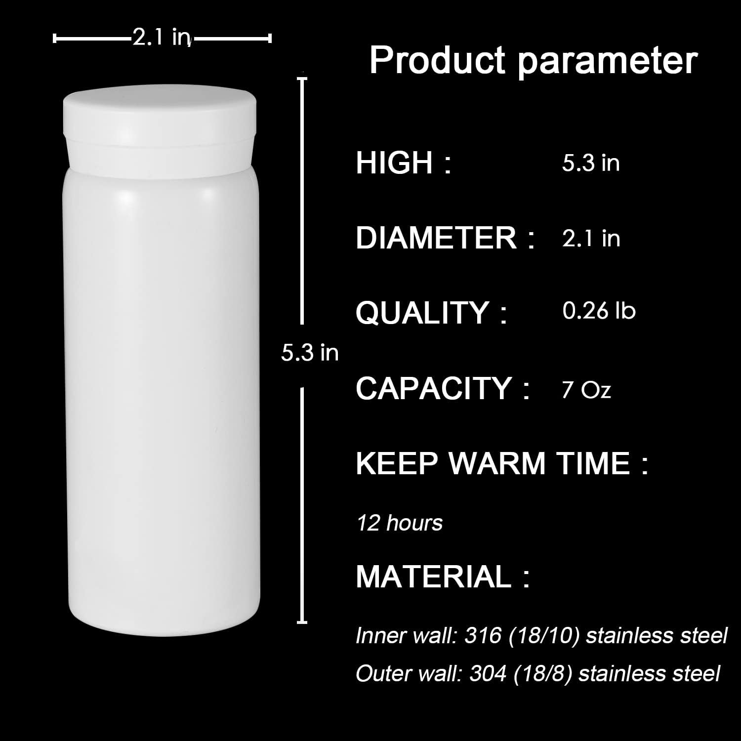 Mini Thermos Cute Water Bottle - 7 oz Tiny Insulated Vacuum 18/10 Stainless Steel Small Flask