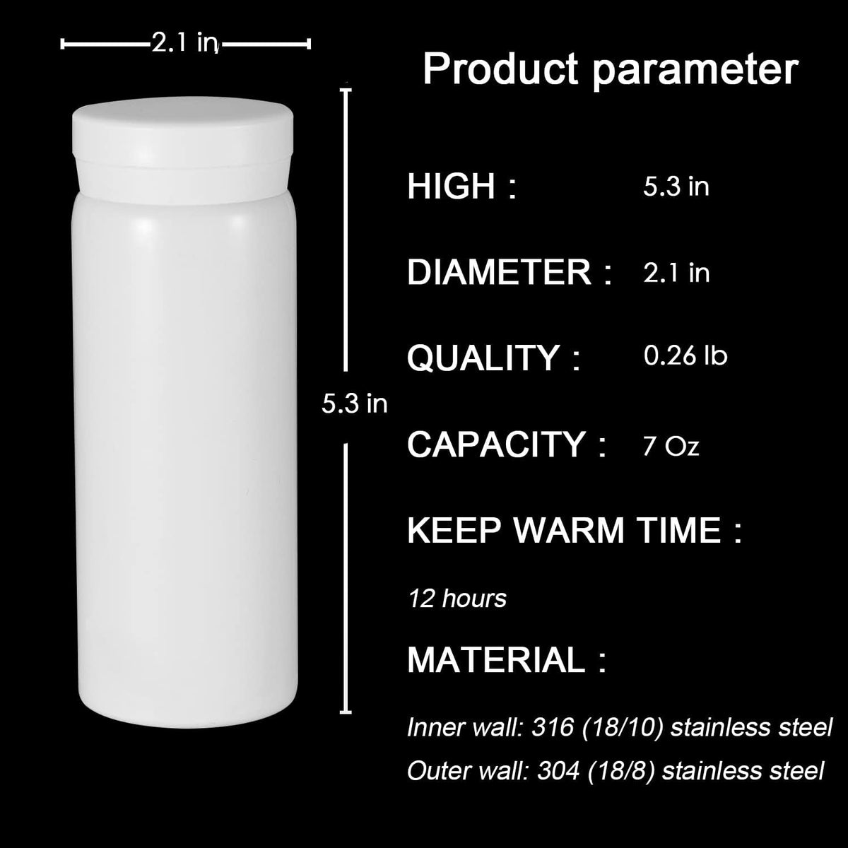 Mini Thermos Cute Water Bottle - 7 oz Tiny Insulated Vacuum 18/10 Stainless Steel Small Flask