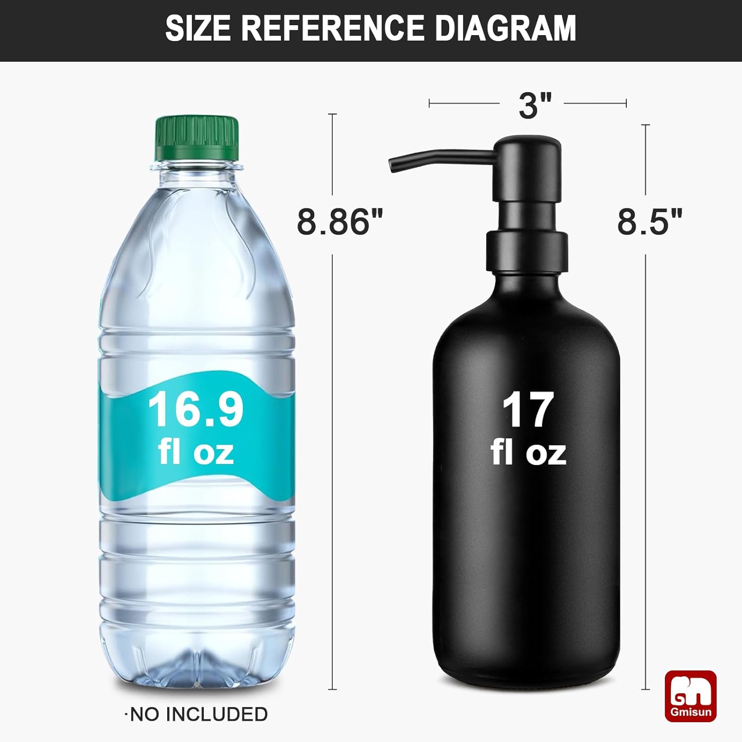 GMISUN Black Soap Dispenser, 2 Pack Matte Black Hand Soap Dispensers Bathroom with Stainless Steel