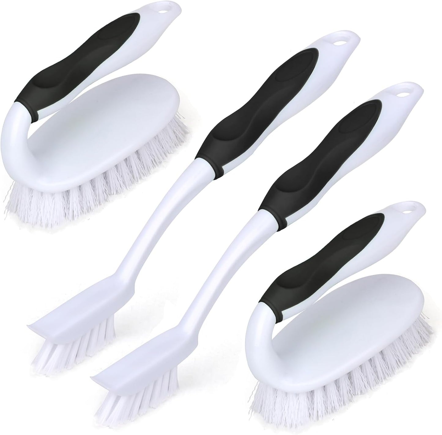 Scrub Brush Set, 4 Pack Deep Cleaning Brush Kit - 2 Scrub Brush, 2 Tile & Grout Brush with Built-in