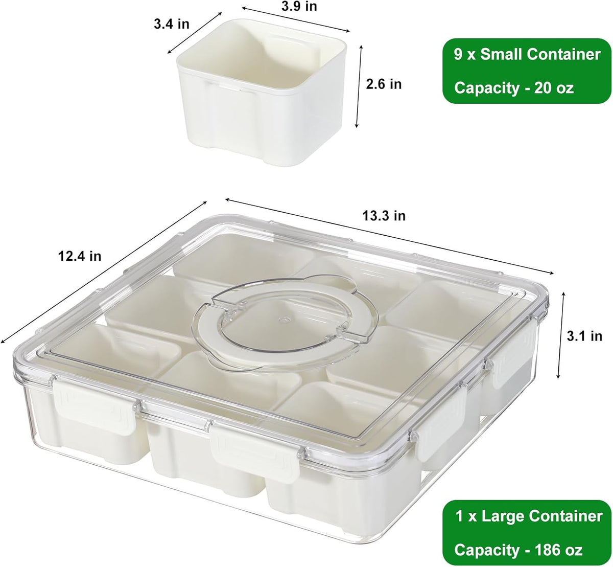 Taiuloo Divided Serving Tray with Lid & Handle, Airtight 9 Compartment Snackle Box Charcuterie