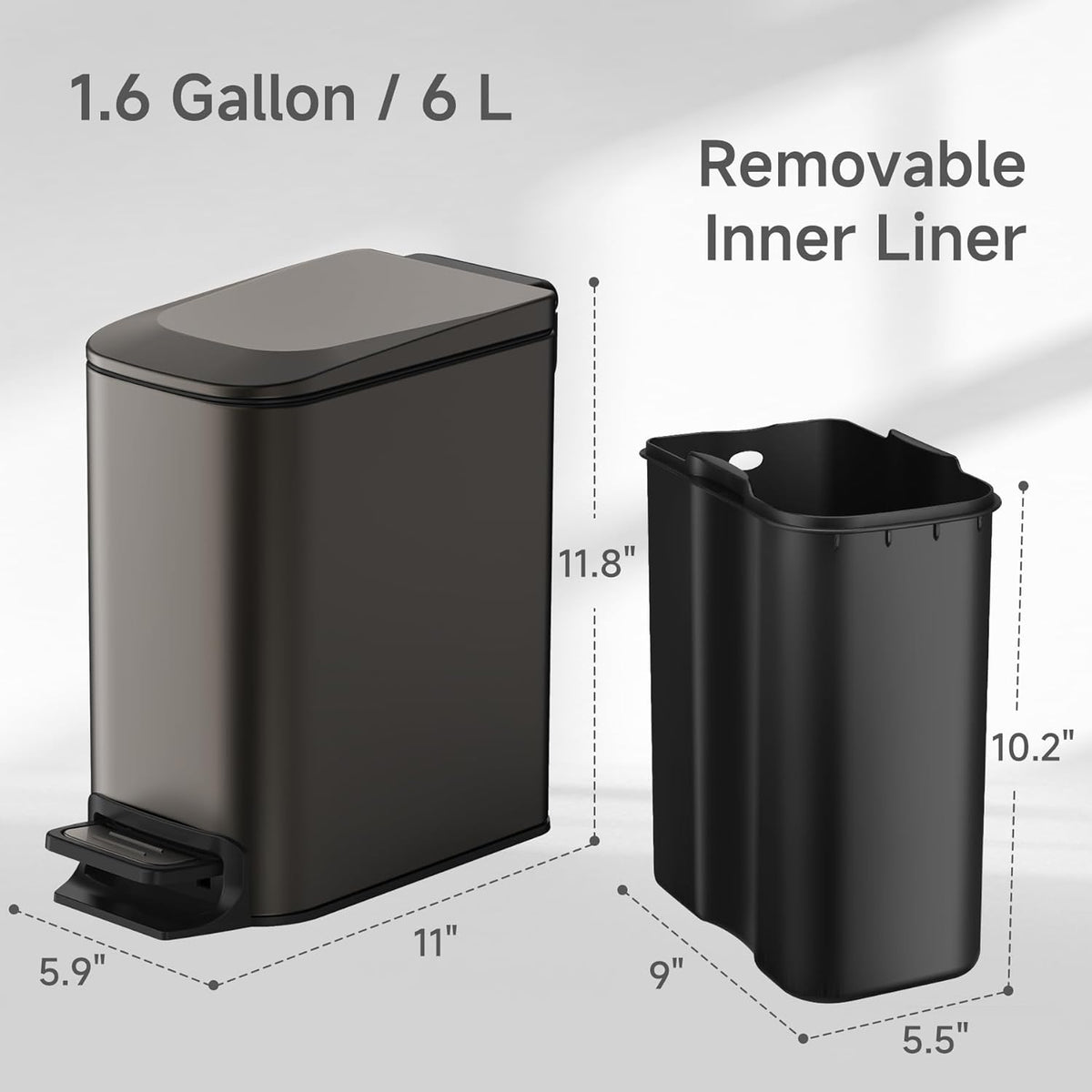 TIPGO Slim Bathroom Trash Can with Lid Soft Close, 6 Liter / 1.6 Gallon Stainless Steel Garbage Can