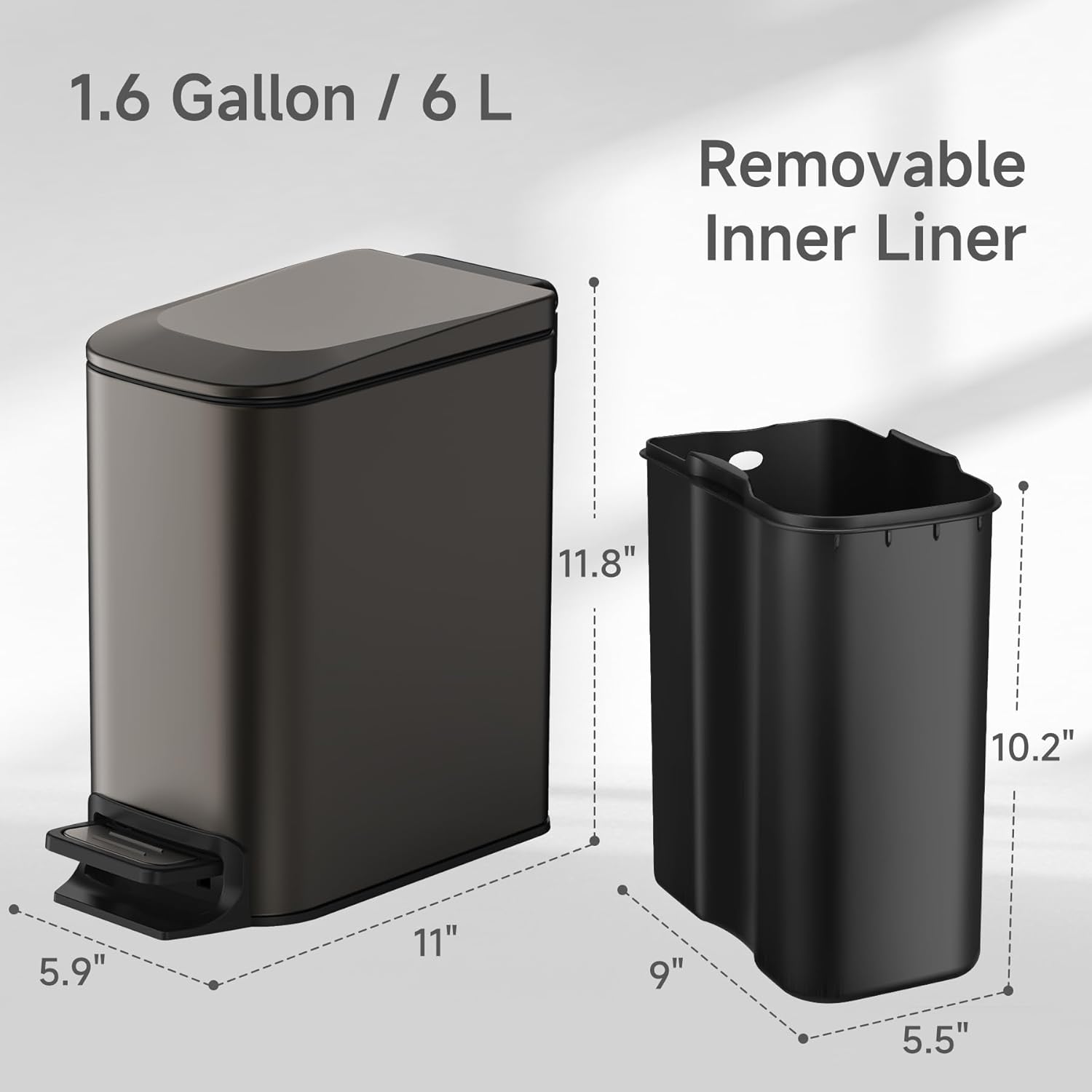 TIPGO Slim Bathroom Trash Can with Lid Soft Close, 6 Liter / 1.6 Gallon Stainless Steel Garbage Can