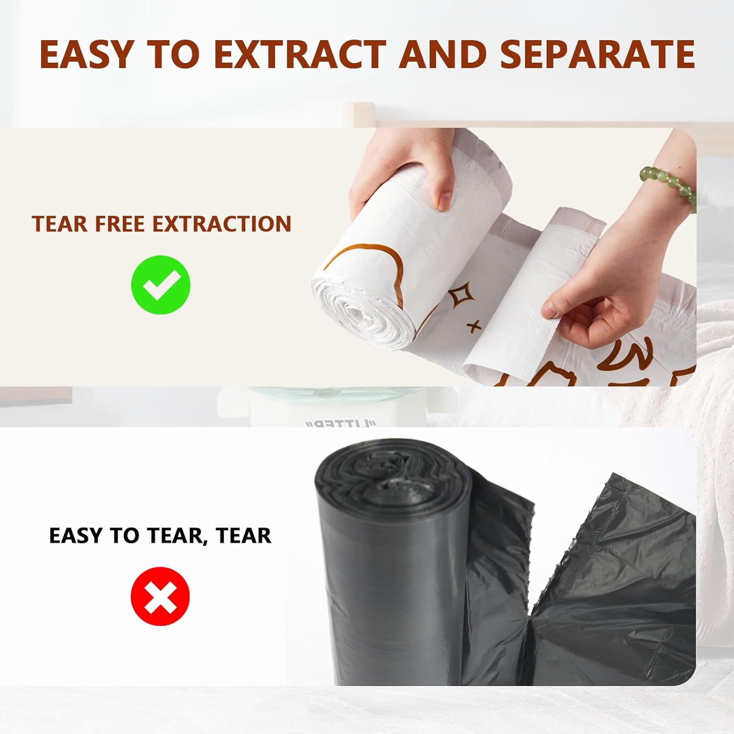 4 Gallon Trash Bags with Cute Rabbit Printed & Drawstring, Tear-Resistant Small Bathroom Garbage