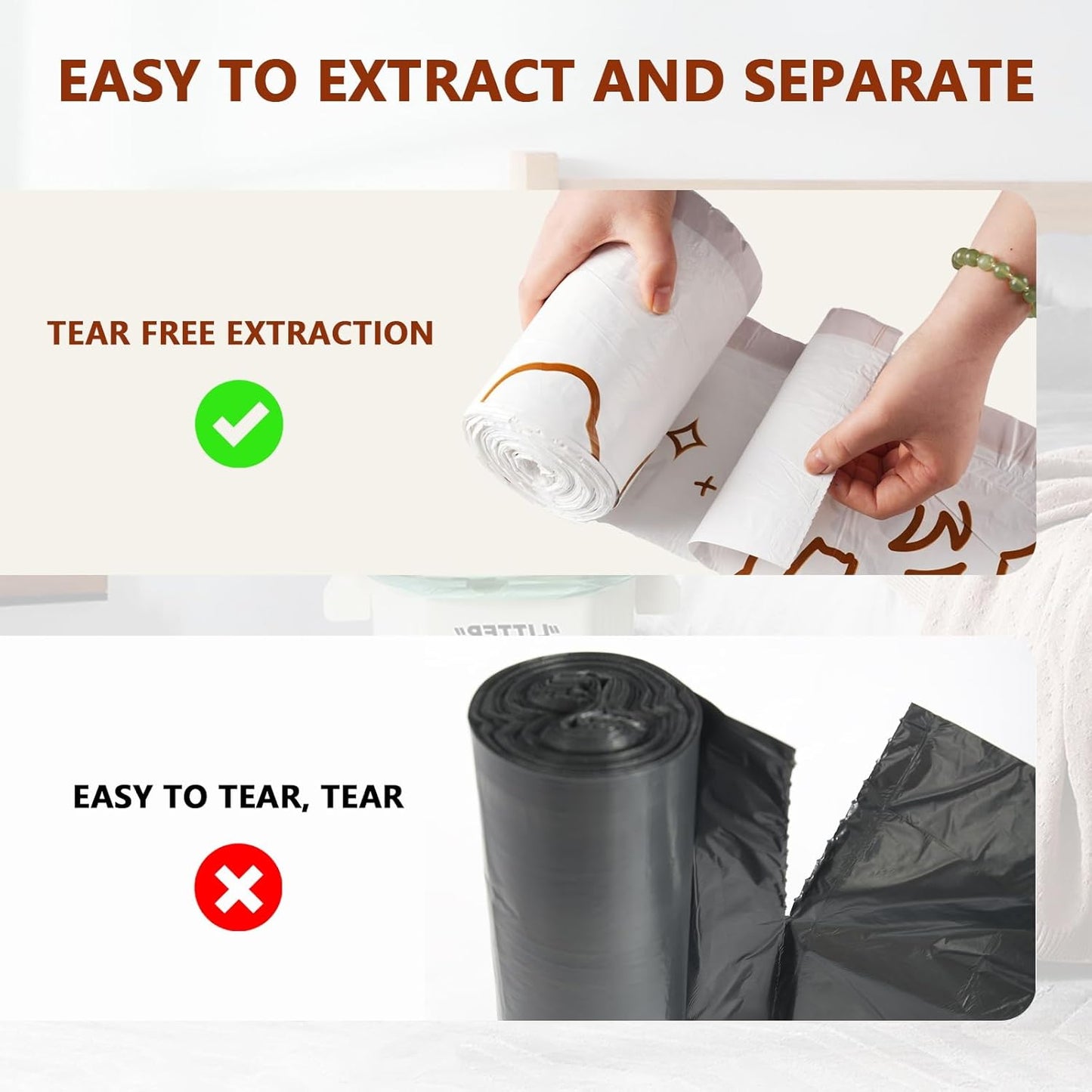 4 Gallon Trash Bags with Cute Rabbit Printed & Drawstring, Tear-Resistant Small Bathroom Garbage