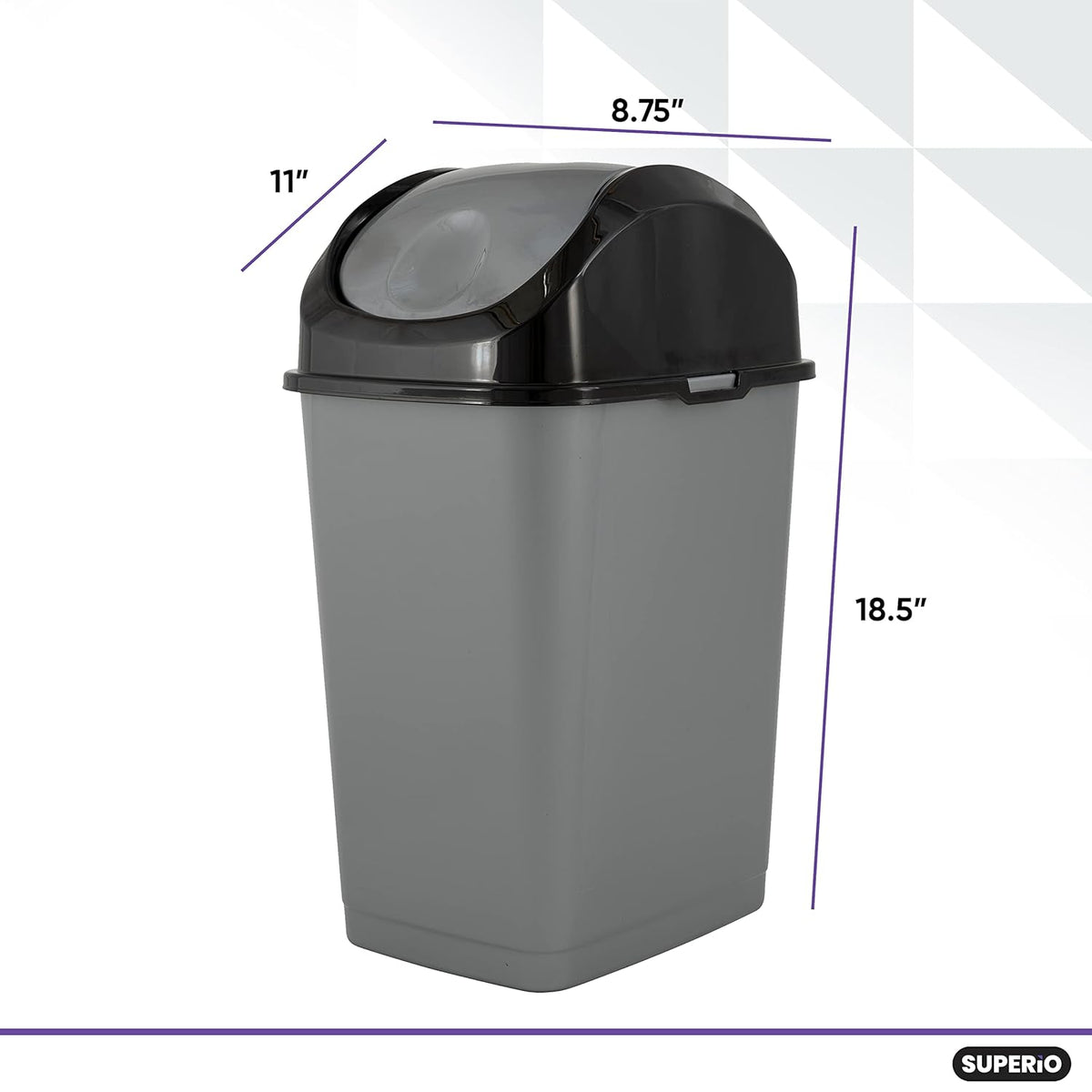 Superio Small Trash Can for Dorm with Lid 4.5 Gallon Plastic Swing Top Slim Garbage Can for Under