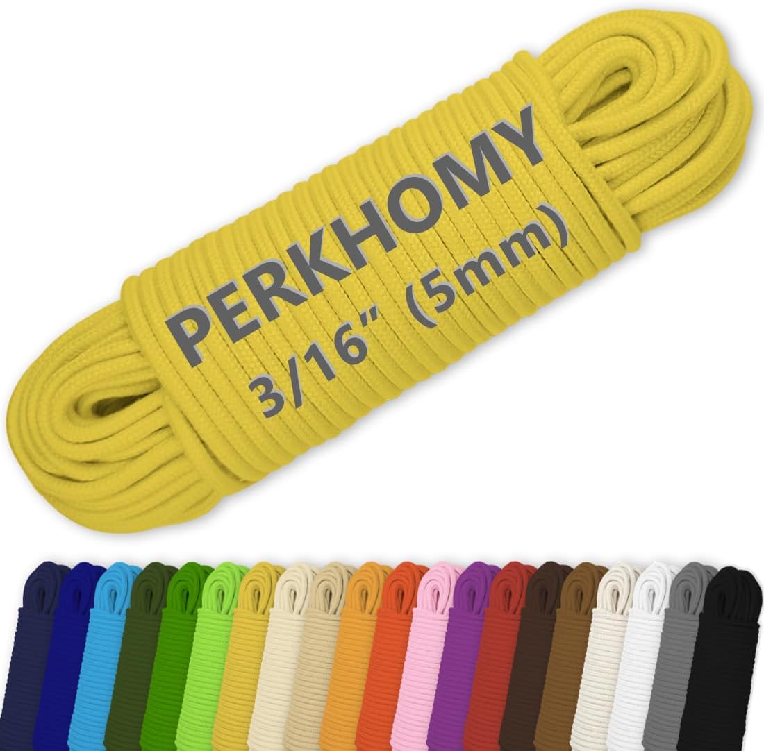 PerkHomy Cotton Rope 3/16" (5mm) 100 ft Multi Purpose Utility Diamond Braided Cord, Natural Cotton