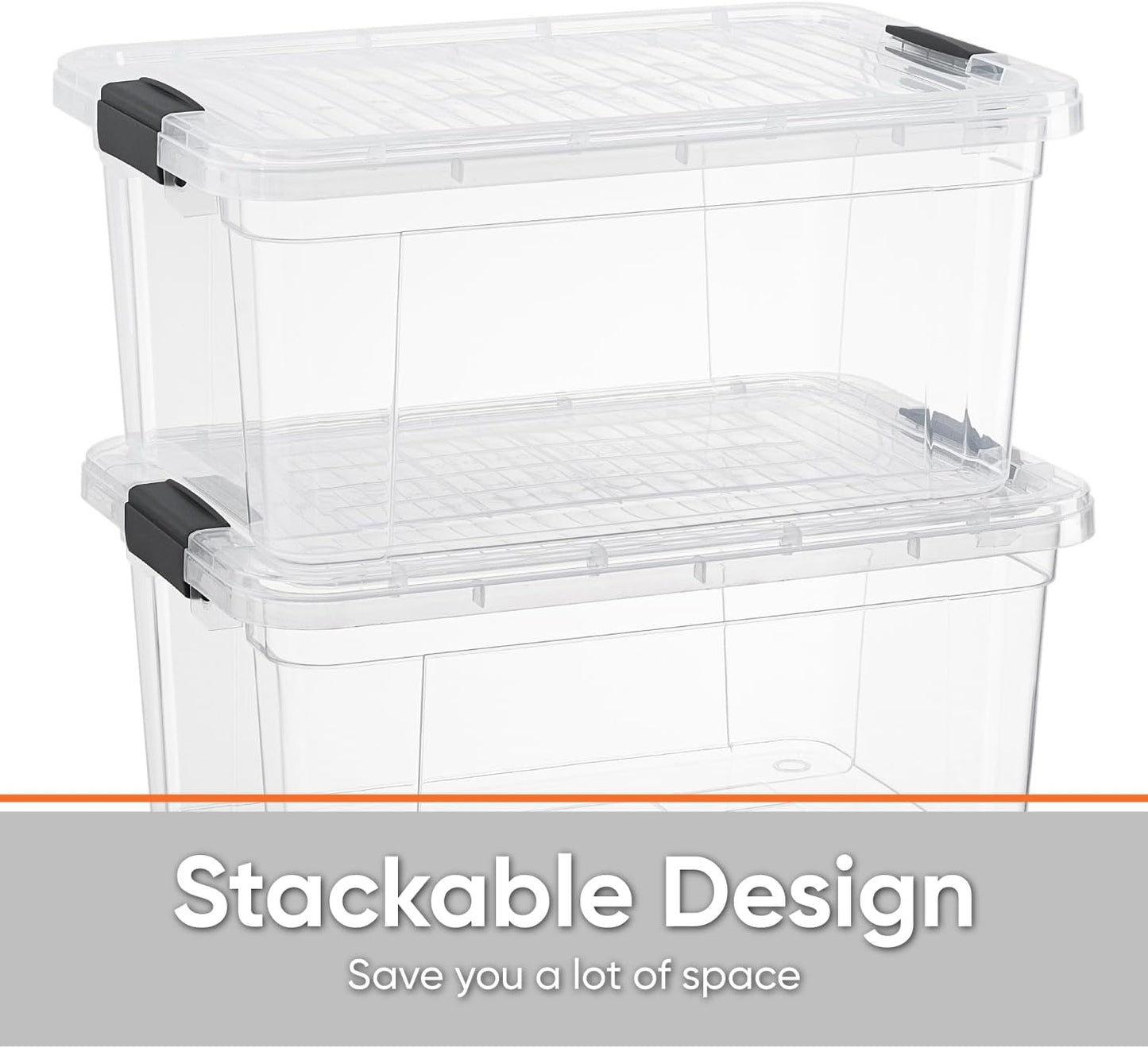 Superio Storage Bins with Lids - Clear Boxes for Organizing, Stackable Plastic Containers - BPA