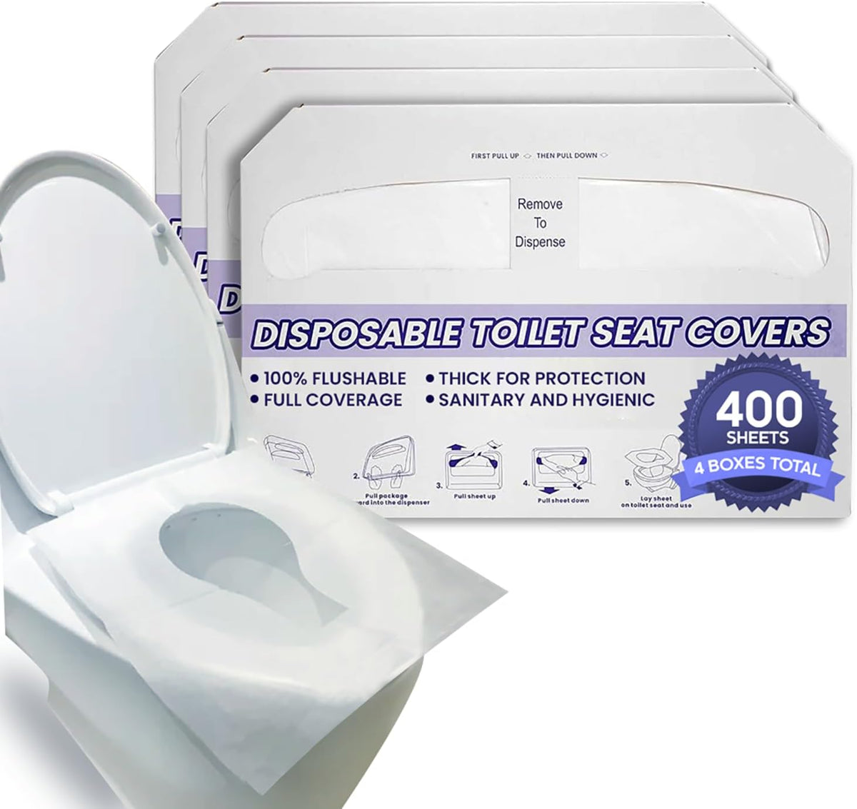 Disposable Toilet Seat Covers XL Half Fold Flushable – 400 Sheets (4 Pack) for Public Facilities