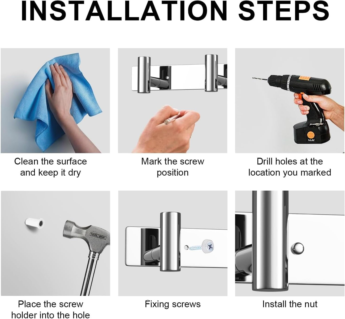 VAEHOLD Hat and Coat Wall Mount Rack - Hooks for Robes, Bags, Keys, and Towels - Bathroom Towel