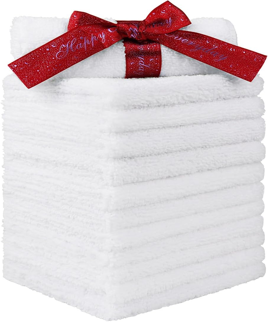 HOMEXCEL Microfiber Washcloths 12 Pack, Highly Absorbent and Soft Face Towel, Multi-Purpose White