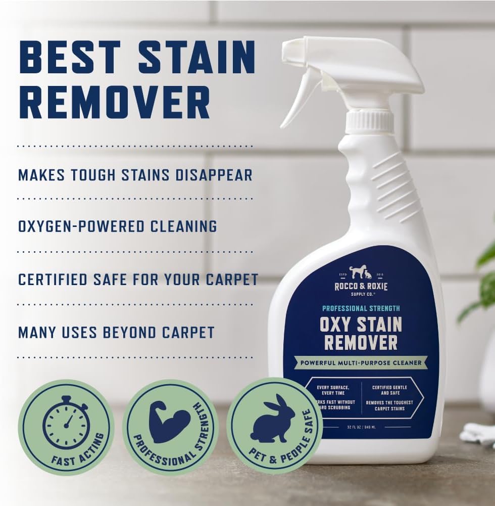 Rocco & Roxie Oxy Stain Remover - Oxygen Powered Carpet Cleaner Spray - Pet Stain Remover for