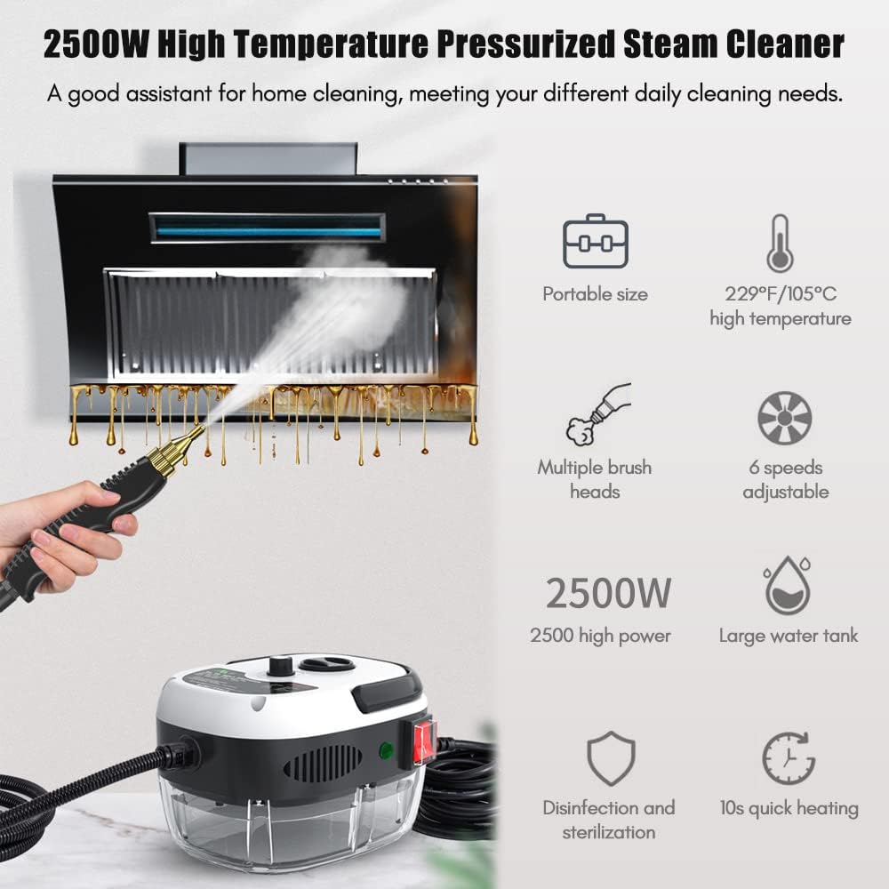 2500W Portable Handheld Steam Cleaner, High Temperature Pressurized Steam Cleaning Machine with