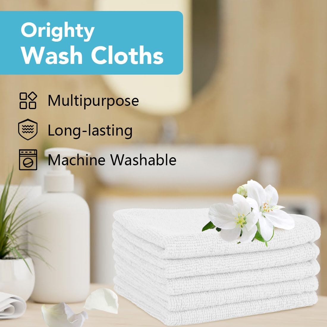 Orighty Wash Cloths Bulk Towels Set 200 Pack, Highly Absorbent and Soft Feel Microfiber Face