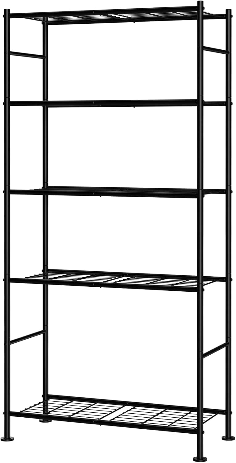 Storage Shelves - 5 Tier Shelf Organizer, Sturdy Metal Garage Shelving with Adjustable Leveling