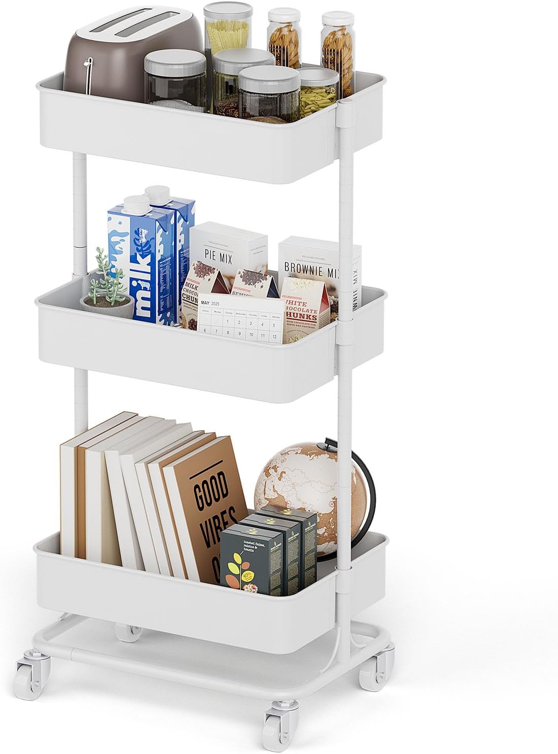 3 Tier Modern Metal Rolling Tool Cart with Silent Casters, 17.72×12.40×35.04 inch Heavy Duty