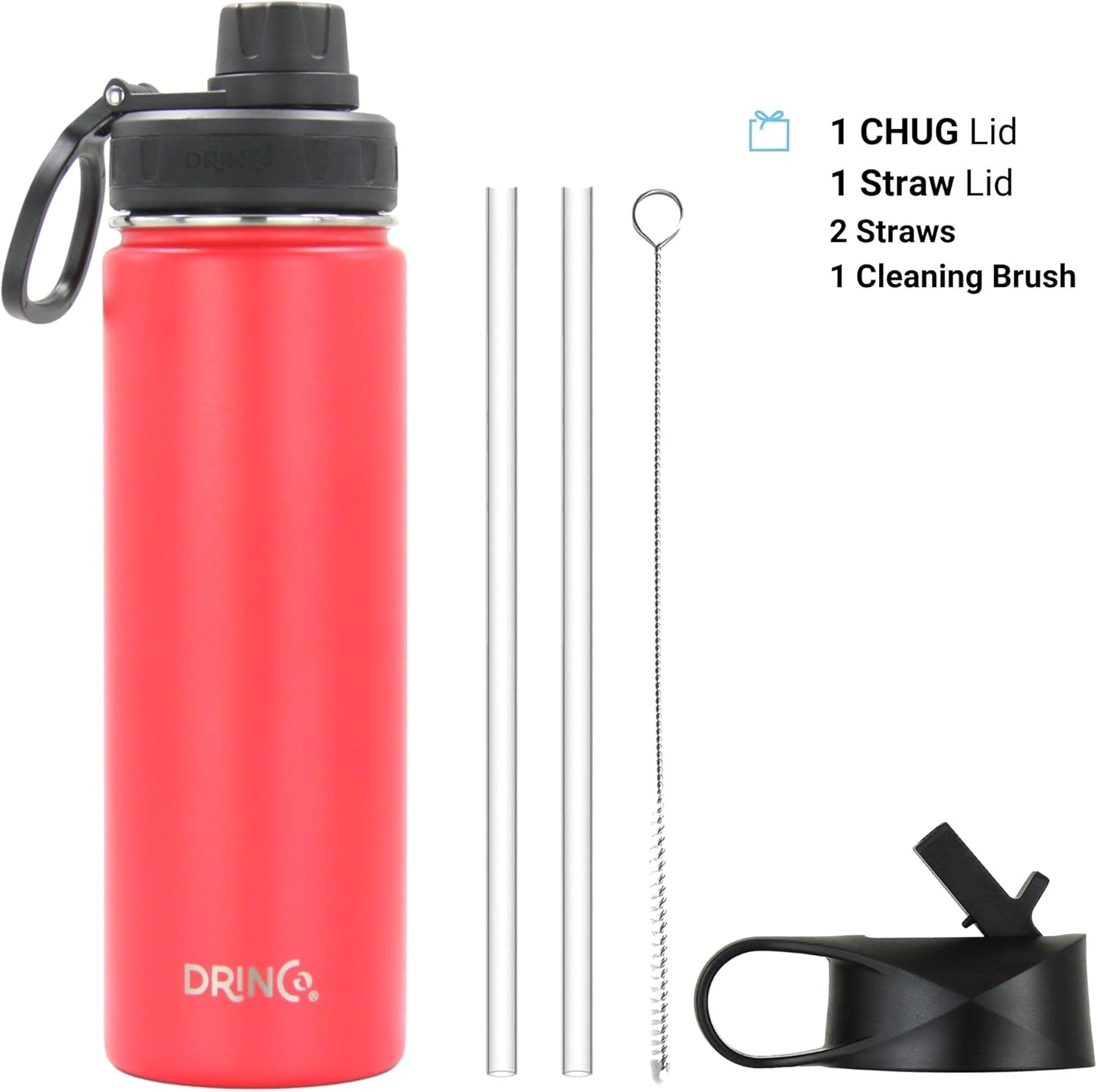 DRINCO Stainless Steel Water Bottle Spout Lid Vacuum Insulated Double Wall Water Bottle Wide Mouth