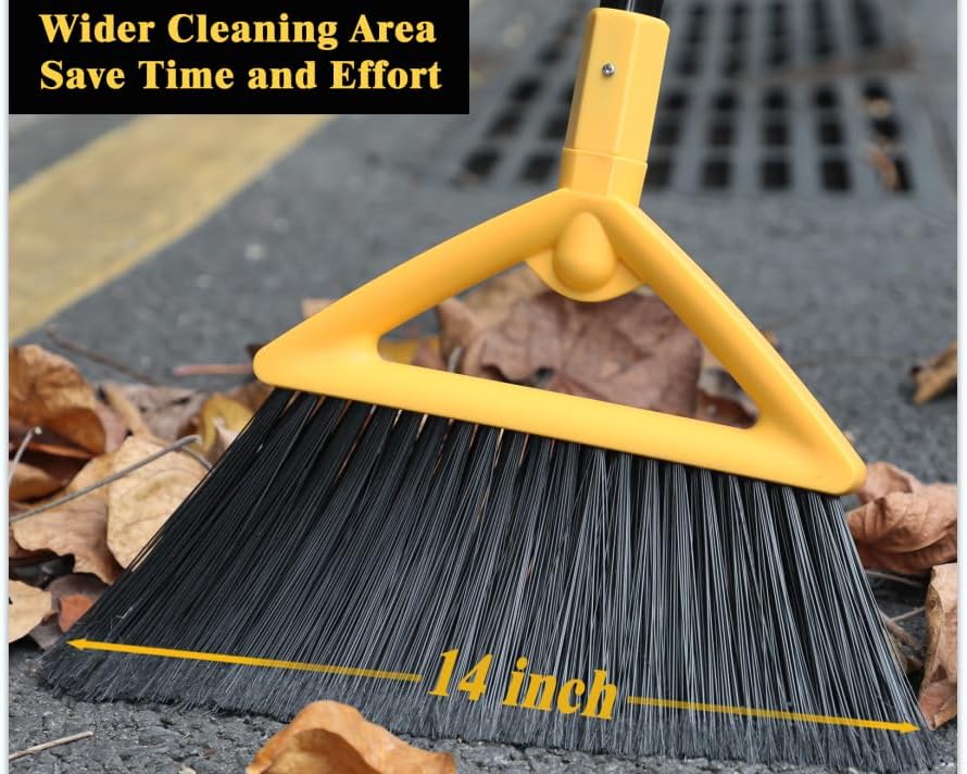 Heavy Duty Broom Outdoor and Indoor, 3 Pack Upgraded Commercial Angle Brooms, Perfect Yellow Broom