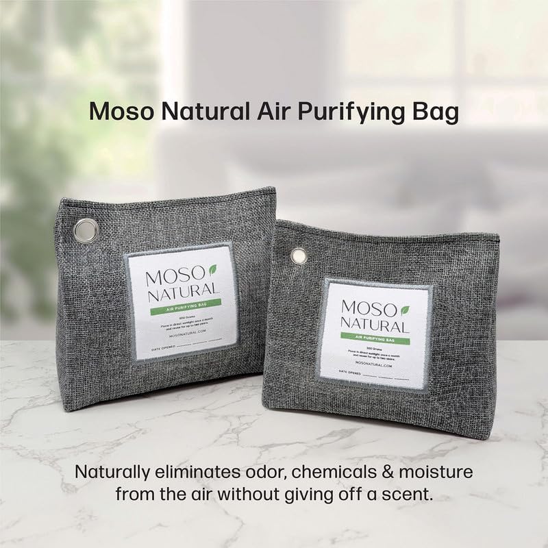 Moso Natural Air Purifying Bag 600g, Premium Bamboo Charcoal Odor Absorber, Room Deodorizer for