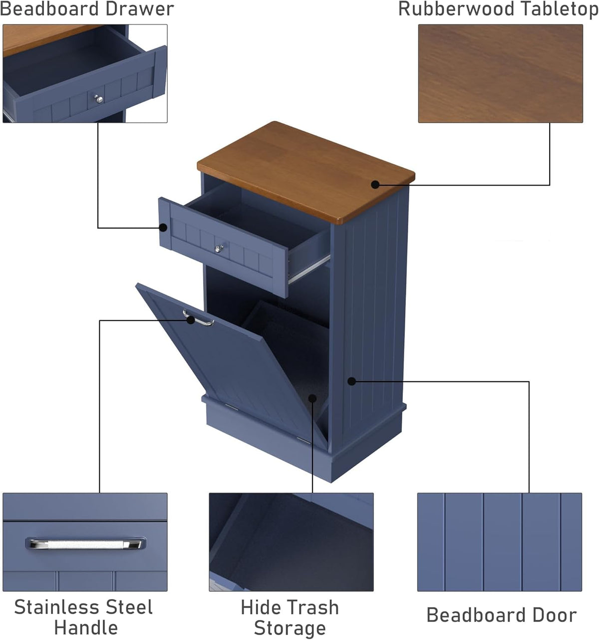 Betterhood Tilt Out Trash Cabinet 10 Gallon Wooden Free Standing Laundry Sorter Cabine,Recycling