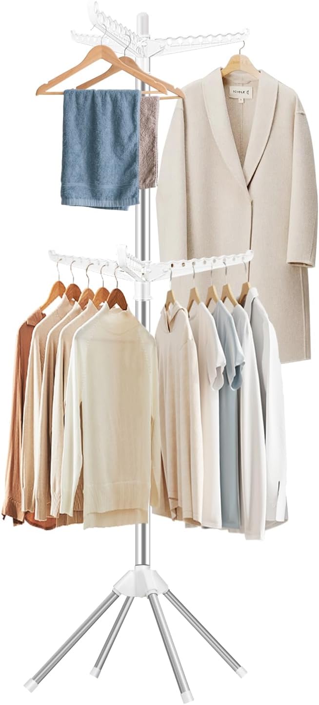 SUYU Clothes Drying Rack,Folding Clothes Drying Tree, 2 Layer with 6 Rotatable Arms,72-Inch Indoor