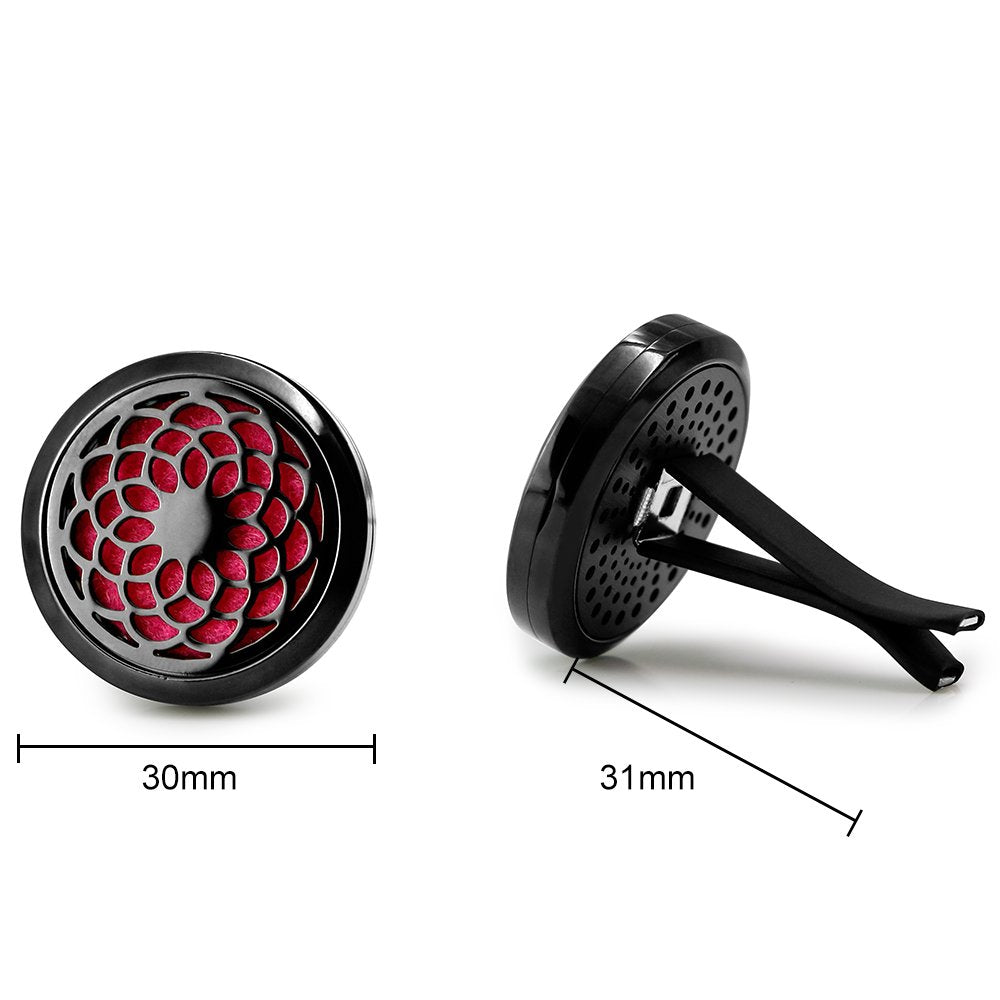 2PCS 30mm Car Aromatherapy Essential Oil Diffuser Stainless Steel Black Locket with Vent Clip 12