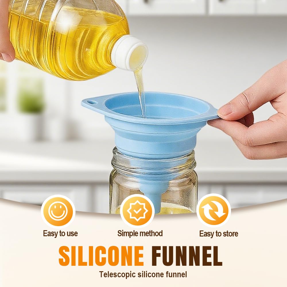 Kitchen Funnel Set 3 Pack, Collapsible Silicone Funnels for Filling Water Bottles & Small Bottles |