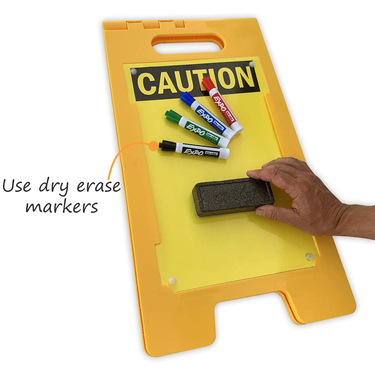 SmartSign - SF-0127-FB-25x12-DE Caution Blank Write-On Folding Floor Sign With Dry Erase Finish By