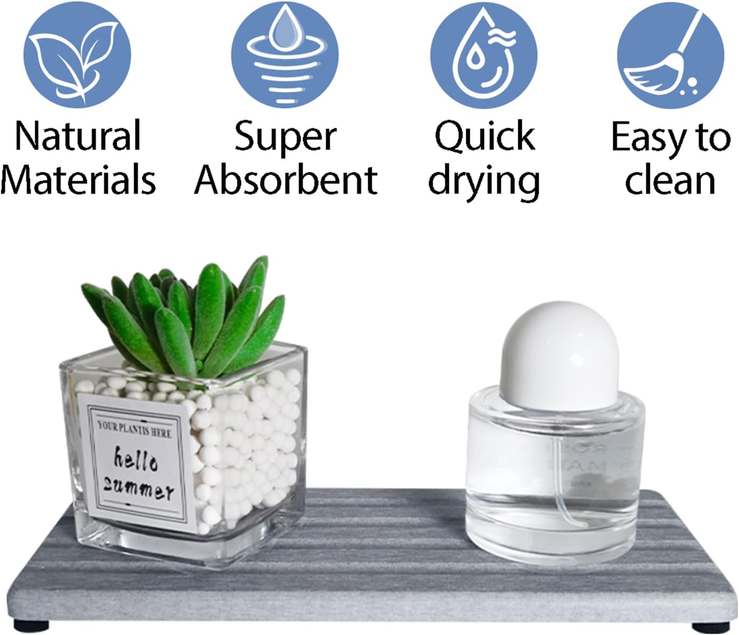 2 PCS Water Absorbing Stone Trays for Bathroom Sink & Kitchen Counter, Fast-Drying Diatomite Sink
